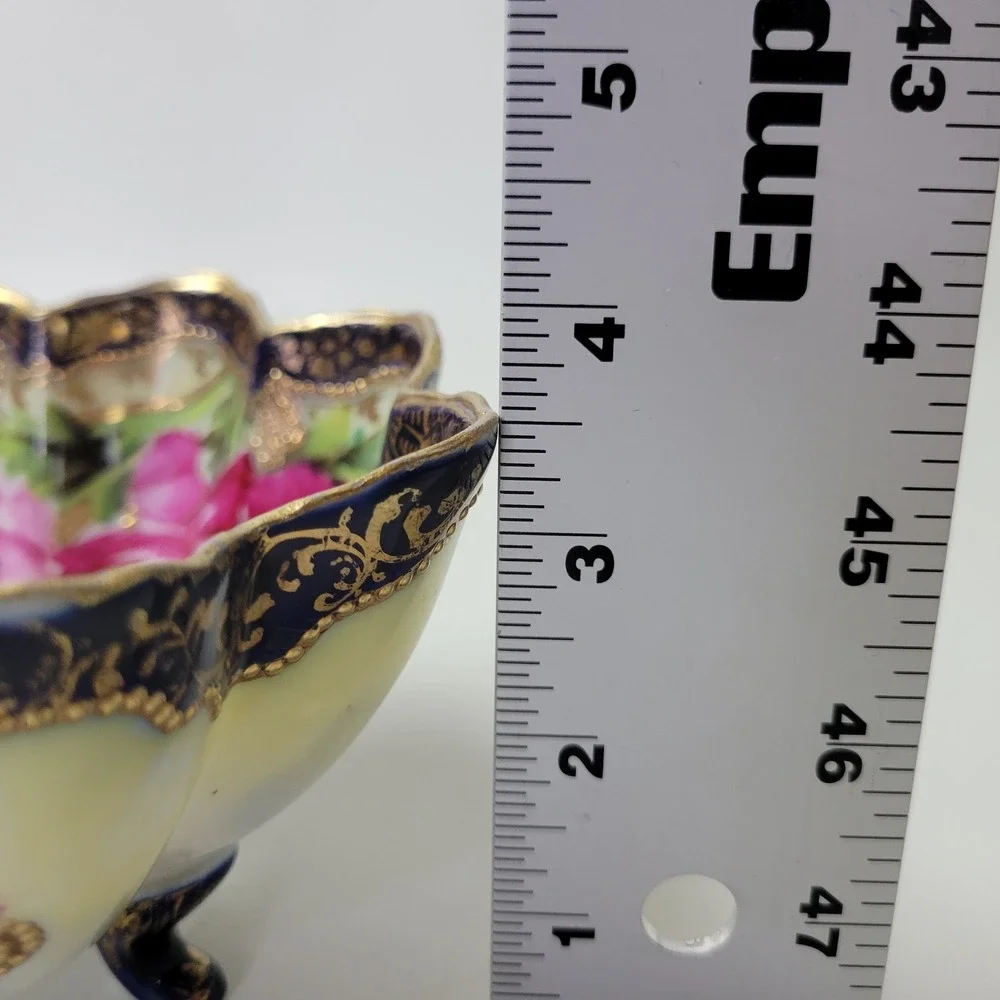Antique Nippon Berry Strainer Bowl Cobalt Gold Moriage Hand Painted Poppies